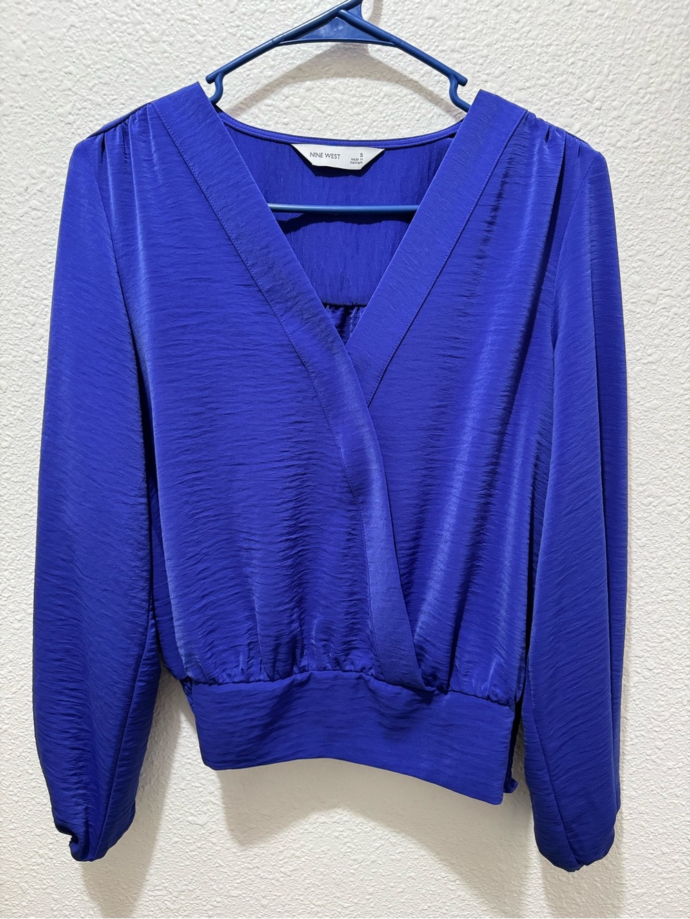Nine West Cobalt Blue Surplice Blouson Long Sleeve Top